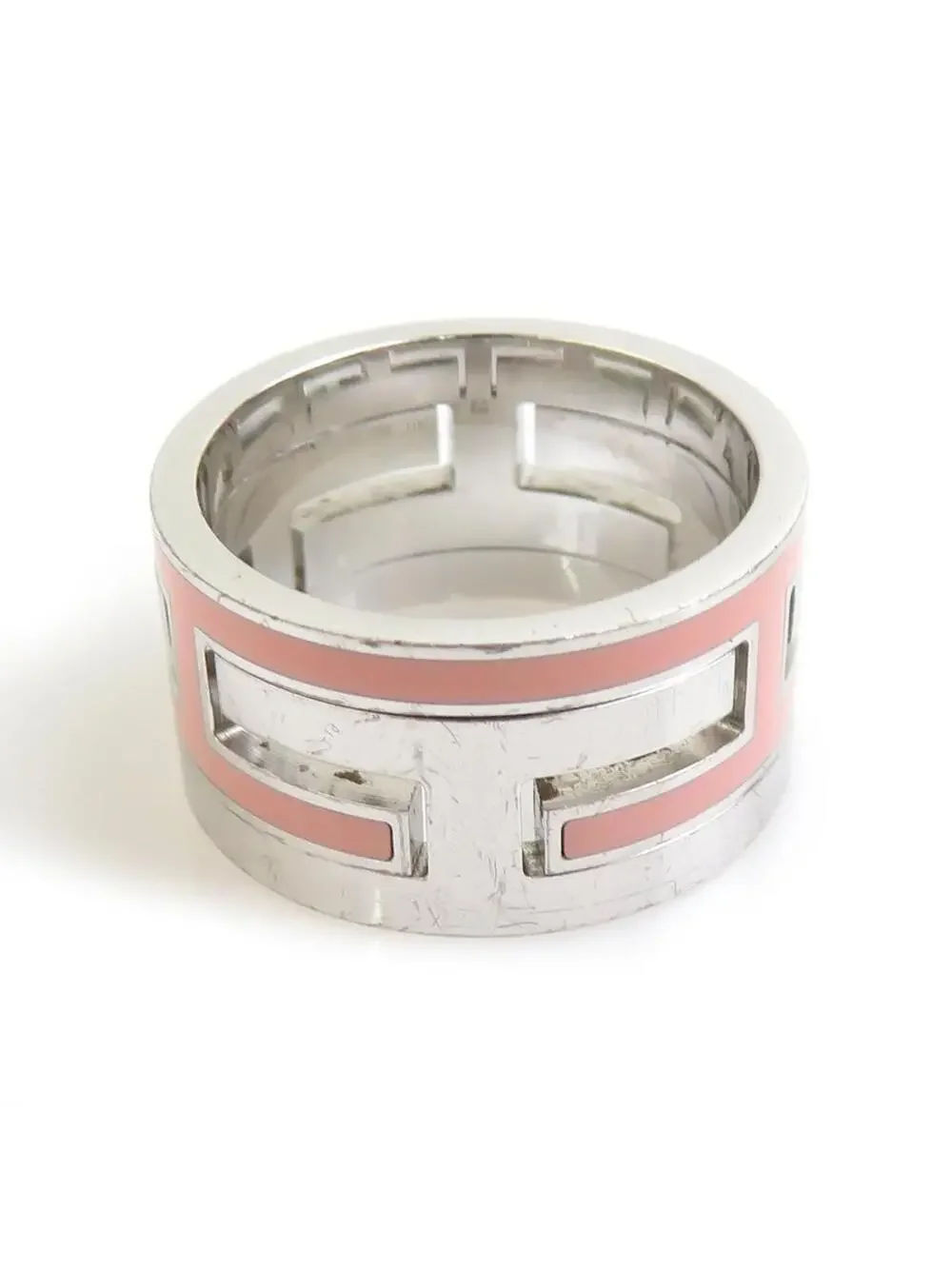 Auth Hermes Move H Ring Silver/Pink #303132H17B